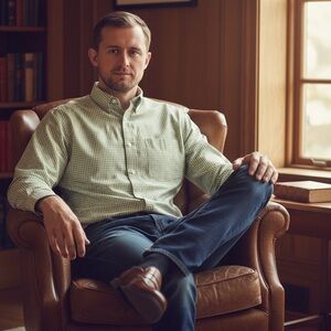 Kenneth Cole Reaction Slim Fit Green Gray Check Long Sleeve Shirt Size Neck 18